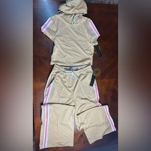 NEW Feathers Tan Hoodie and Pants Set